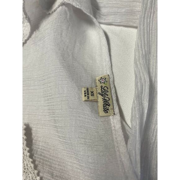 Lily White embroidered V Neck Top Sheer Long Sleeve Of White Trim Sz Xs - Picture 5 of 12